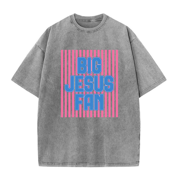 Christianartworkshop Dual-Side Big Jesus Fan Striped Letter Print Washed T-shirt - image 19