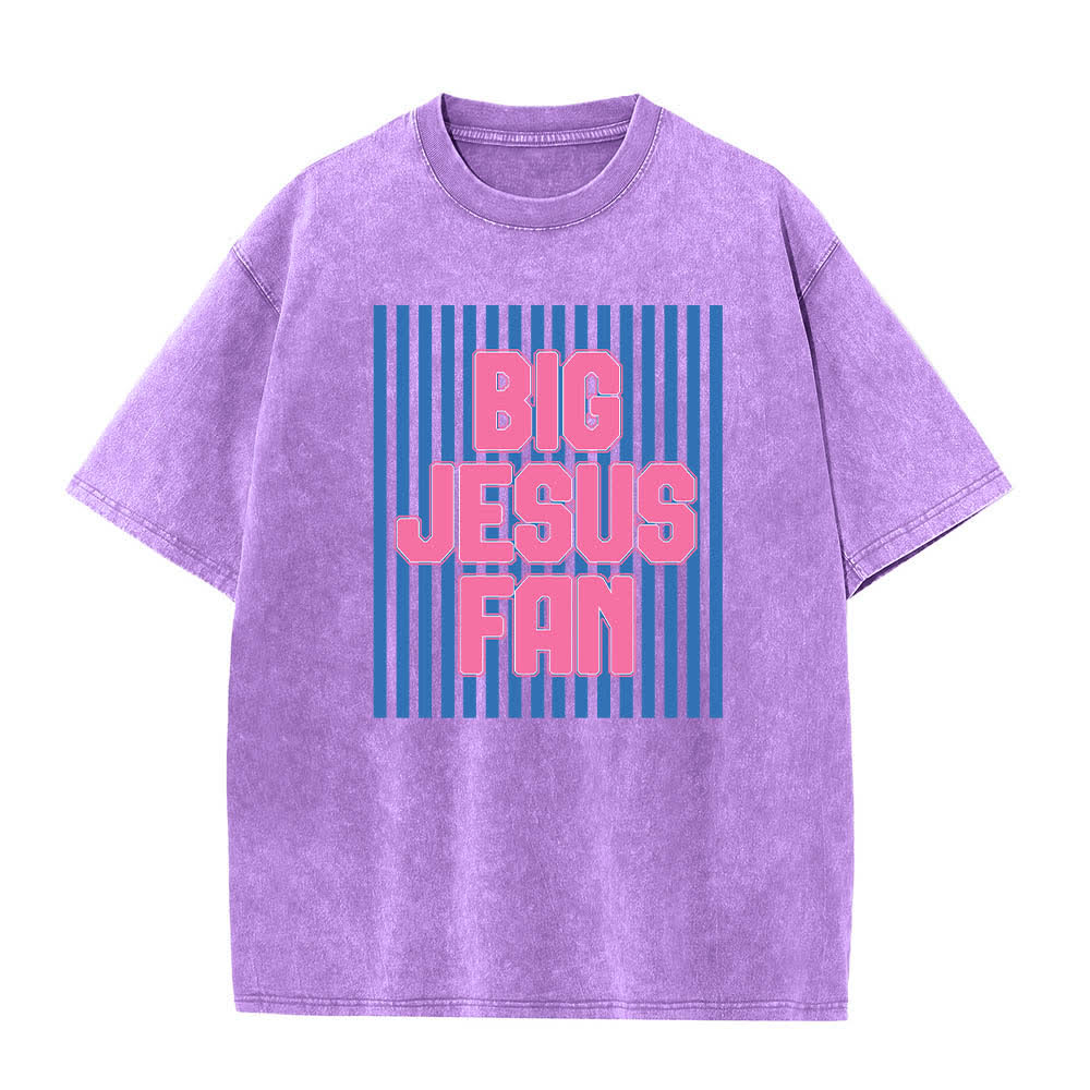 Christianartworkshop Dual-Side Big Jesus Fan Striped Letter Print Washed T-shirt - image 4