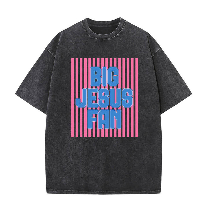 Christianartworkshop Dual-Side Big Jesus Fan Striped Letter Print Washed T-shirt - image 25