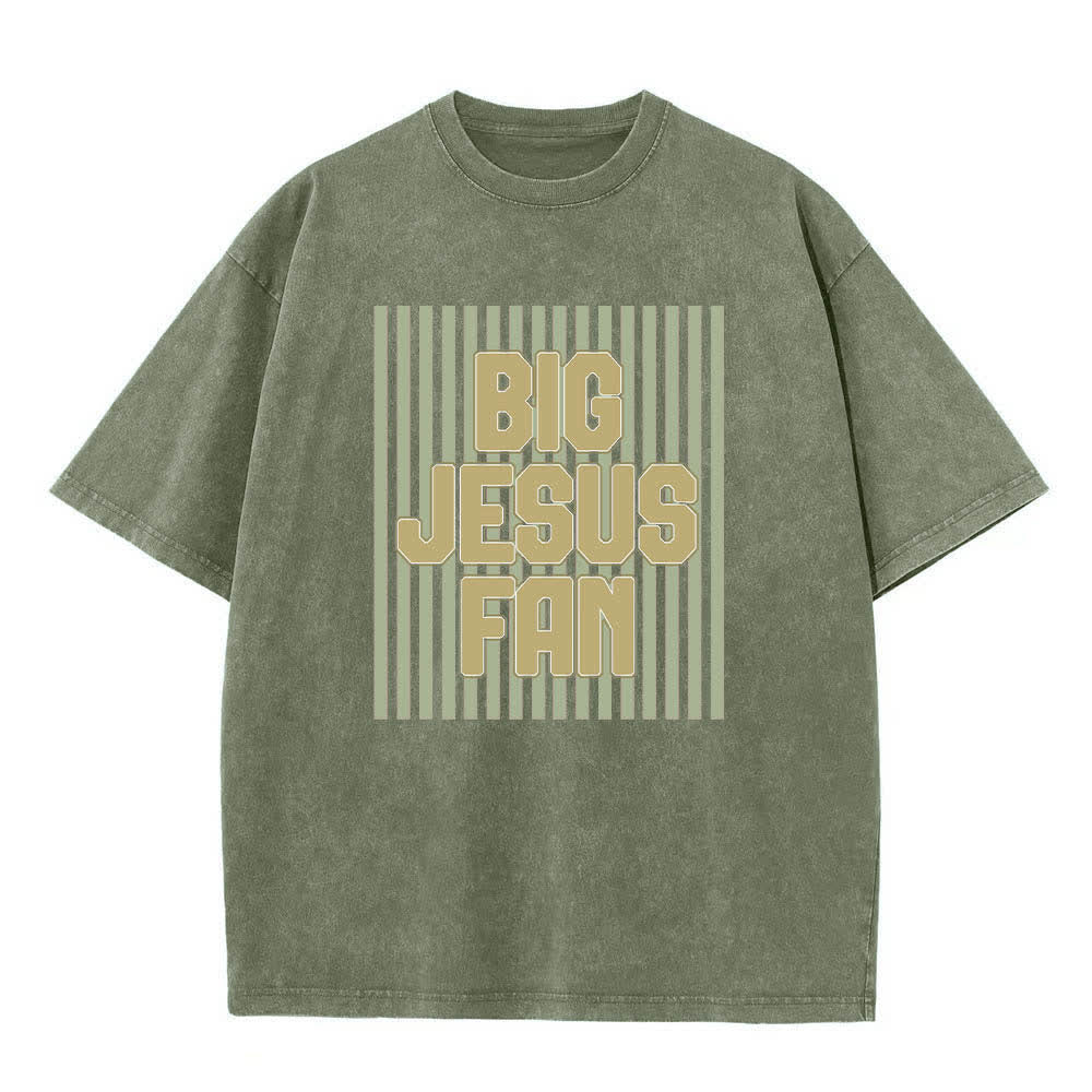 Christianartworkshop Dual-Side Big Jesus Fan Striped Letter Print Washed T-shirt - image 10