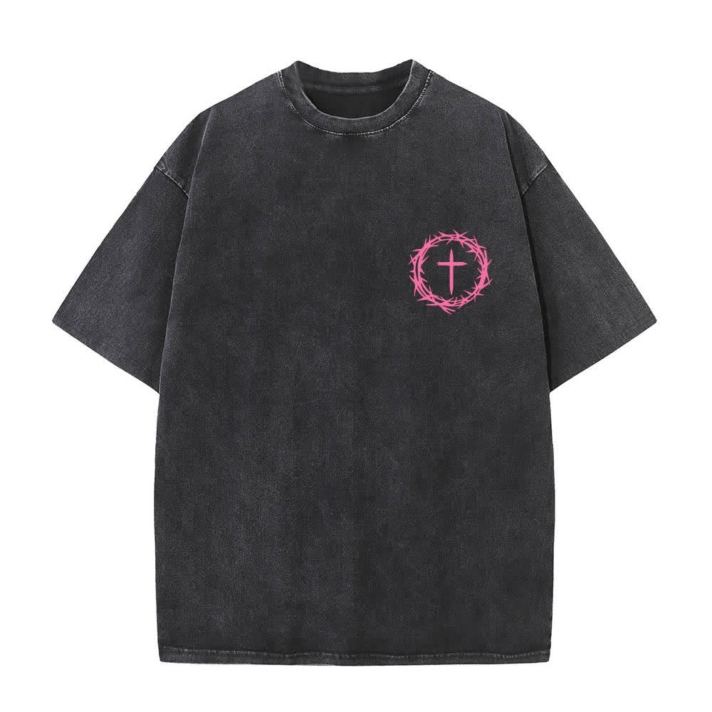 Christianartworkshop Dual-Side A Lot Can Happen In 3 Days Crown Of Thorns Cross Letter Print Washed T-shirt - image 2