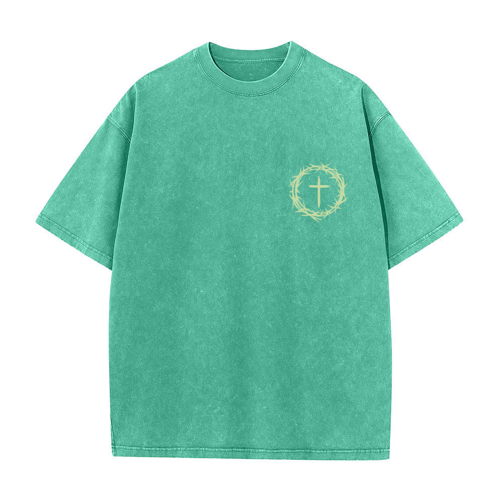 Christianartworkshop Dual-Side A Lot Can Happen In 3 Days Crown Of Thorns Cross Letter Print Washed T-shirt - image 26
