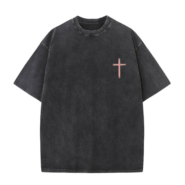 Christianartworkshop Dual-Side Let All That You Do Be Done In Love Floral Cross Letter Print Washed T-shirt - image 5