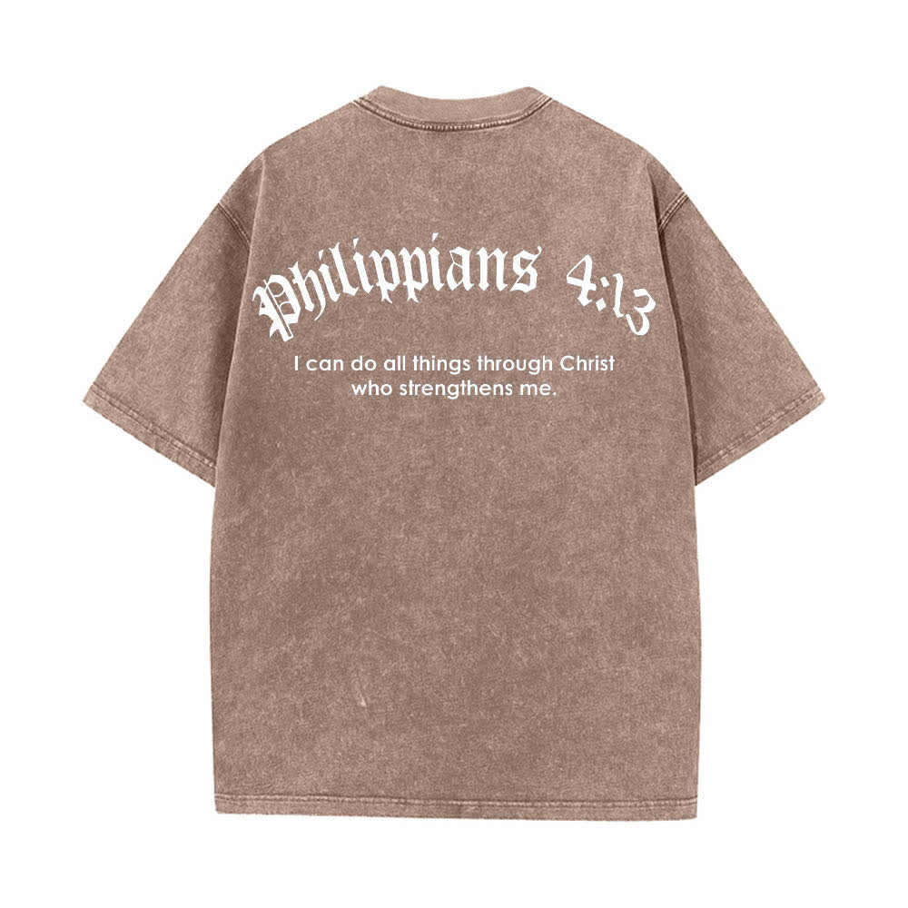 Christianartworkshop Dual-Side Philippians 4:13 Cross Scripture Letter Print Washed T-shirt - image 25