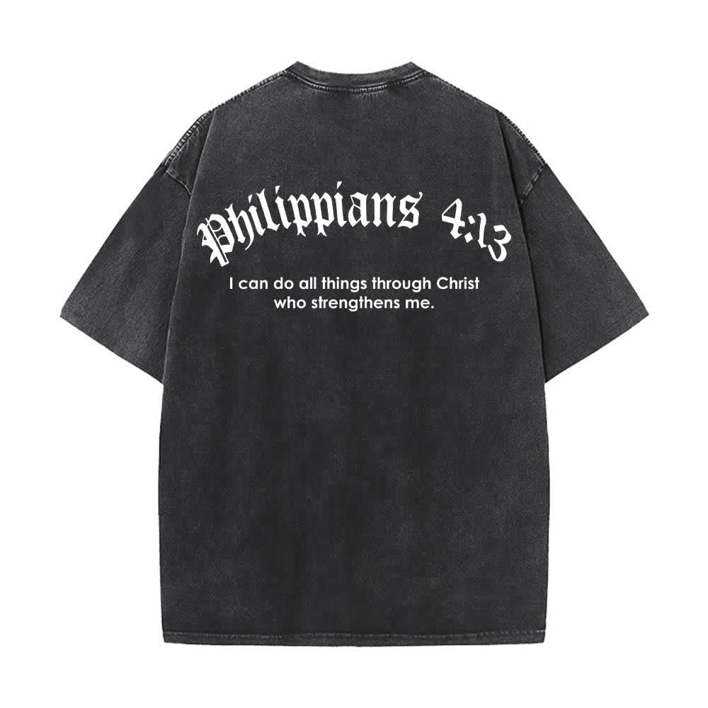 Christianartworkshop Dual-Side Philippians 4:13 Cross Scripture Letter Print Washed T-shirt - image 7