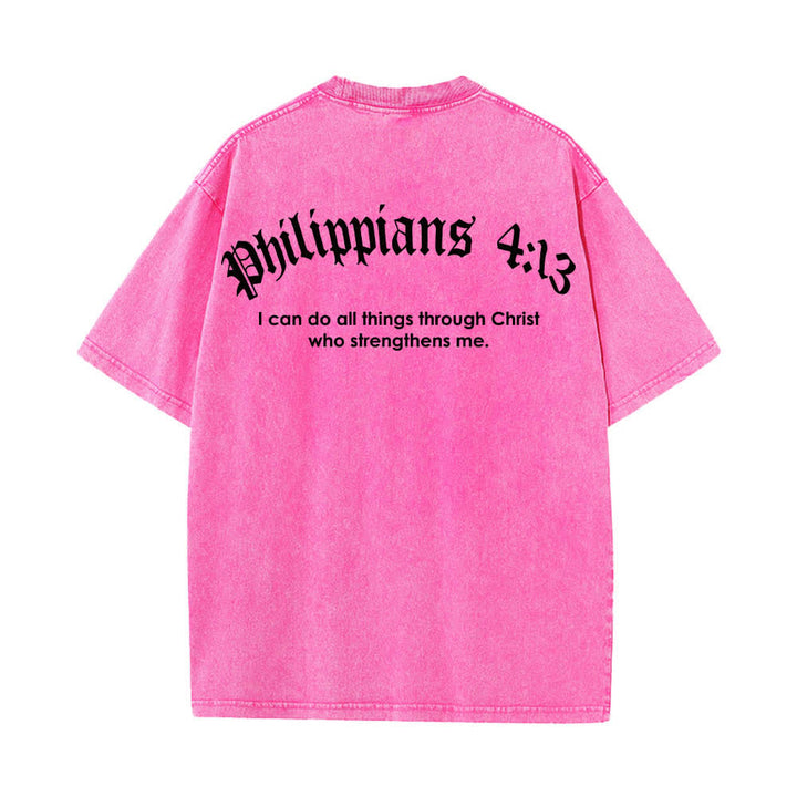 Christianartworkshop Dual-Side Philippians 4:13 Cross Scripture Letter Print Washed T-shirt - image 16