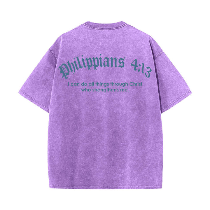 Christianartworkshop Dual-Side Philippians 4:13 Cross Scripture Letter Print Washed T-shirt - image 13