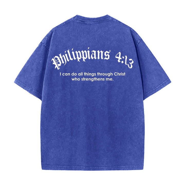 Christianartworkshop Dual-Side Philippians 4:13 Cross Scripture Letter Print Washed T-shirt - image 22