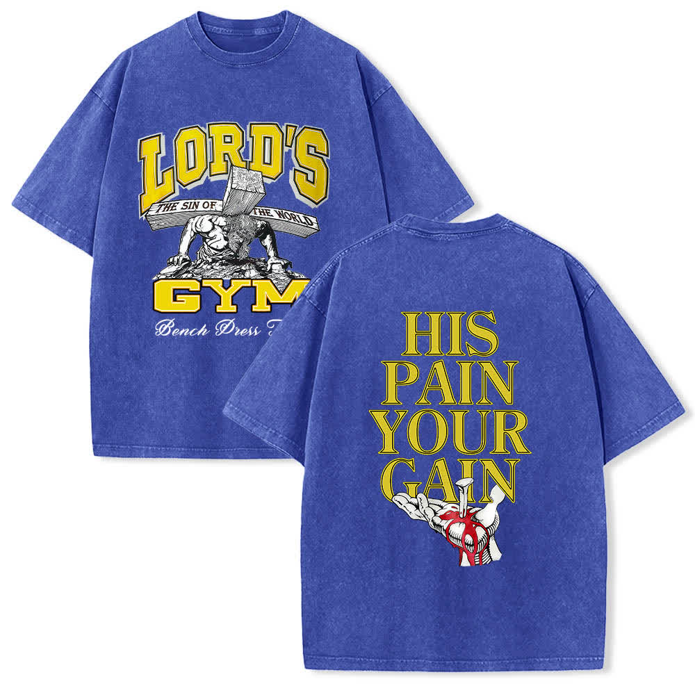 Christianartworkshop Dual-Side Lord's Gym His Pain Your Gain Graphic Letter Print Washed T-shirt - Blue - 5XL - image 24