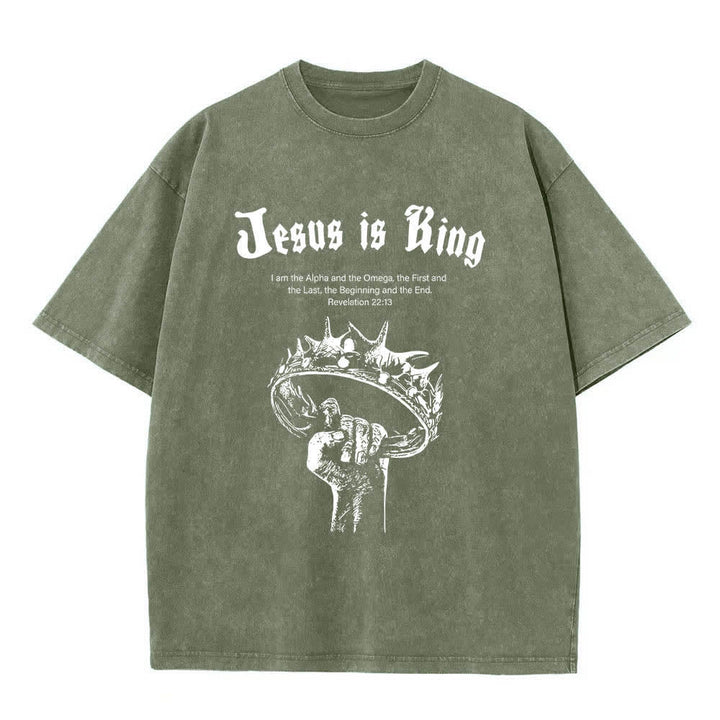 Christianartworkshop Dual-Side Jesus Is King Crown Of Thorns Scripture Letter Print Washed T-shirt - image 25