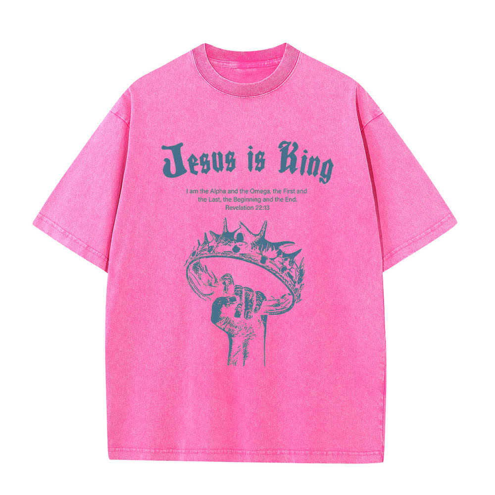 Christianartworkshop Dual-Side Jesus Is King Crown Of Thorns Scripture Letter Print Washed T-shirt - image 22