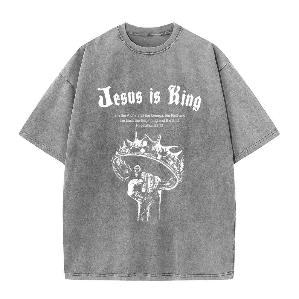 Christianartworkshop Dual-Side Jesus Is King Crown Of Thorns Scripture Letter Print Washed T-shirt - image 7
