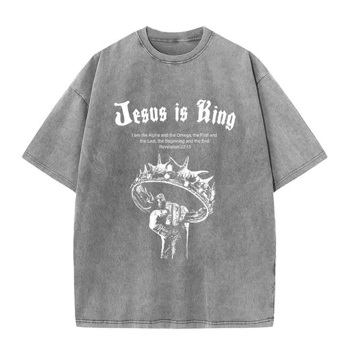 Christianartworkshop Dual-Side Jesus Is King Crown Of Thorns Scripture Letter Print Washed T-shirt - image 7