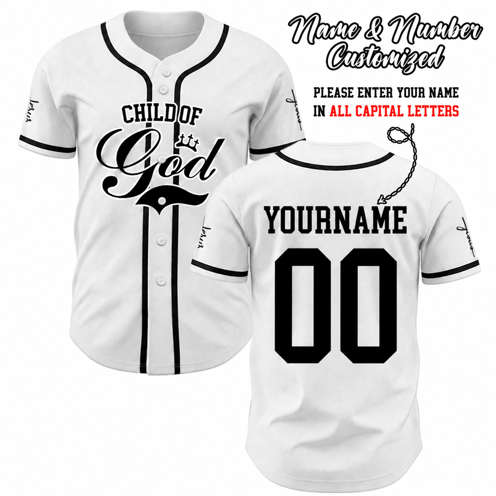 Christianartworkshop Child Of God Personalized Name Number Unisex Custom Baseball Jersey - White - 5XL - Name & Number Customized - image 0