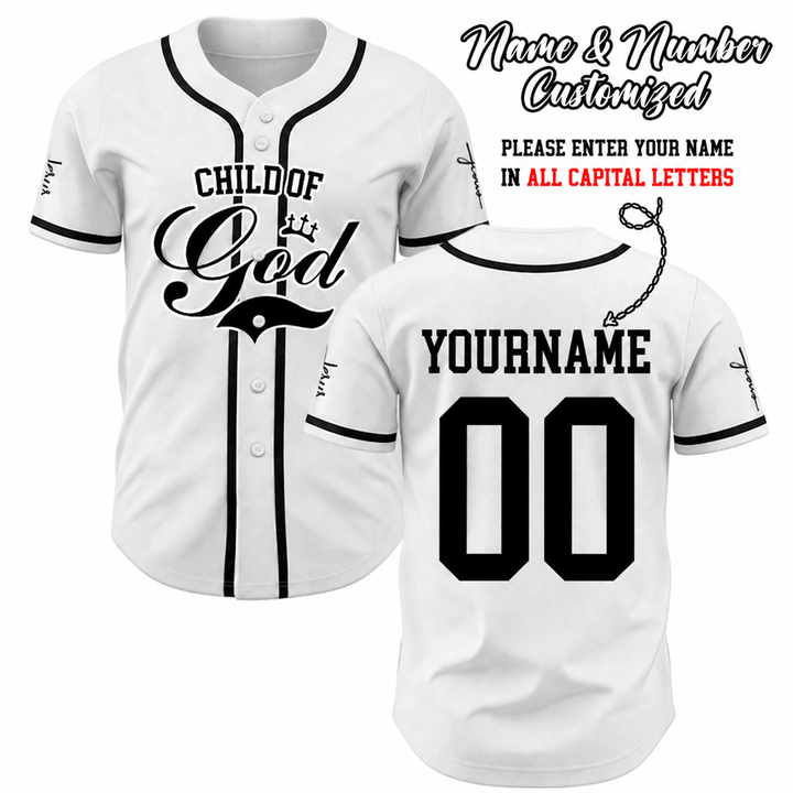 Christianartworkshop Child Of God Personalized Name Number Unisex Custom Baseball Jersey - White - 5XL - Name & Number Customized - image 0