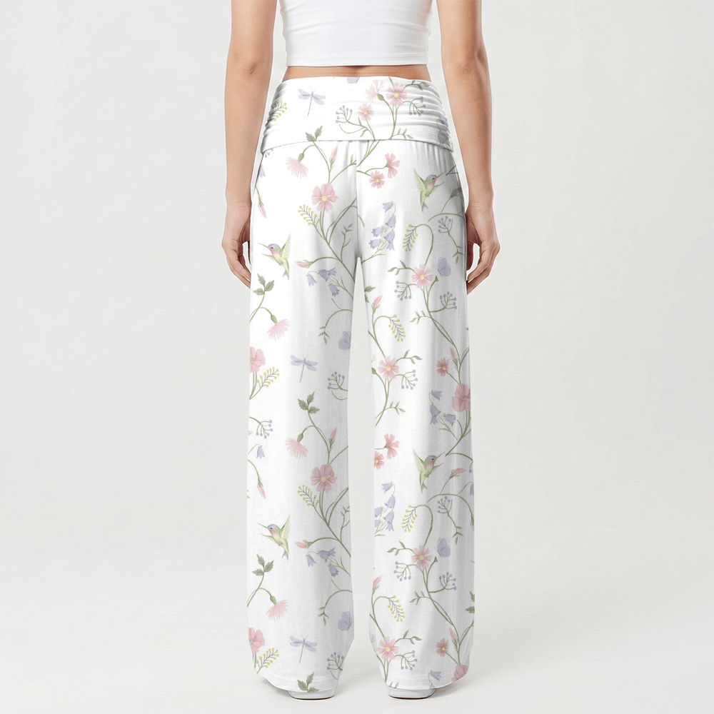 Christianartworkshop Elastic High Waist Holy Dove Hummingbird Floral Vine Art Casual Faith Women’s Wide Leg Pants - image 2