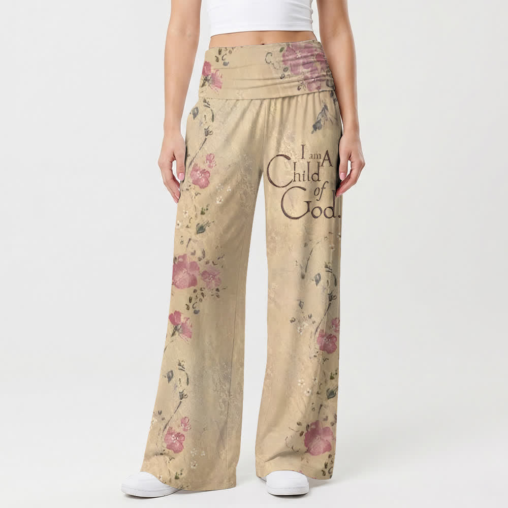 Christianartworkshop Vintage Floral I Am A Child Of God Letter Art Casual Faith Women’s Wide Leg Pants - image 1