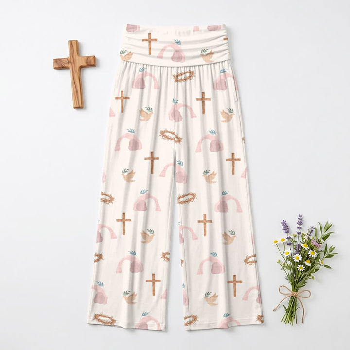 Christianartworkshop Dove Cross Crown Of Thorns Pastoral Art Casual Faith Women’s Wide Leg Pants - US22,UK/AU26,EU54(6XL) - image 0