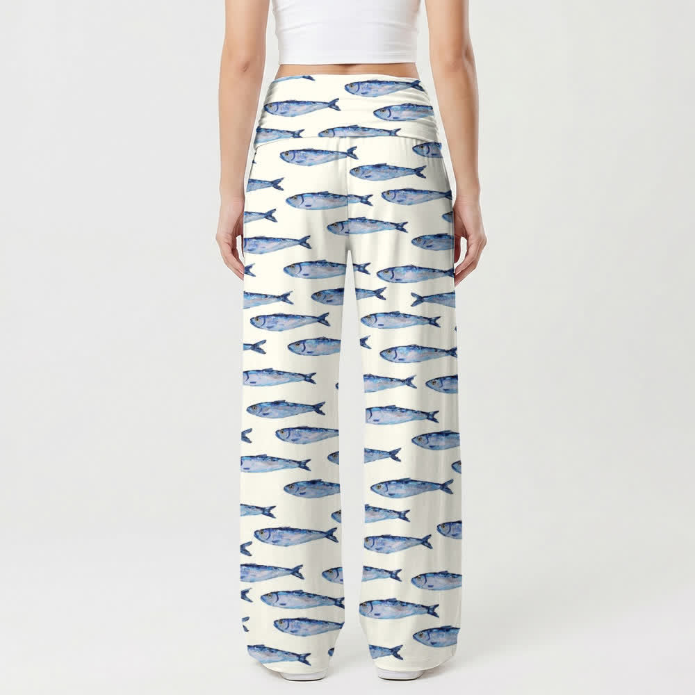 Christianartworkshop Watercolor Fish Trust God Letter Art Casual Faith Women’s Wide Leg Pants - image 2