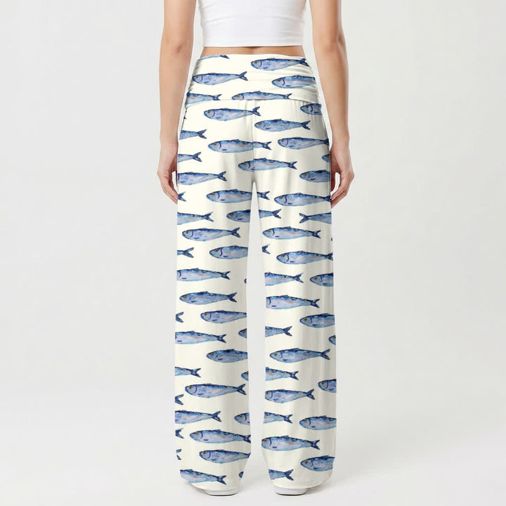 Christianartworkshop Watercolor Fish Trust God Letter Art Casual Faith Women’s Wide Leg Pants - image 2