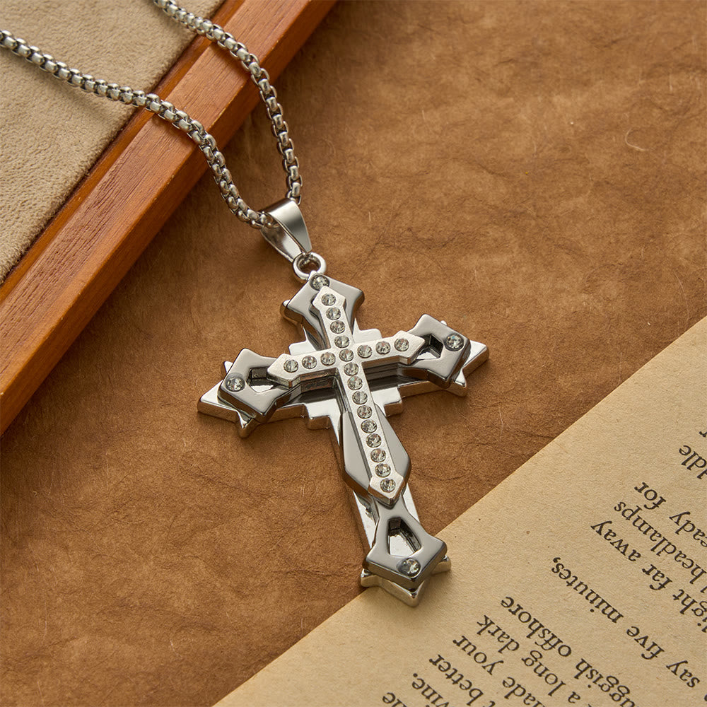 Christianartworkshop Tiered Rhinestone Cross Multicolor Pendant Necklace - Black - image 3