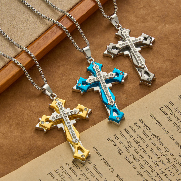 Christianartworkshop Tiered Rhinestone Cross Multicolor Pendant Necklace - image 0