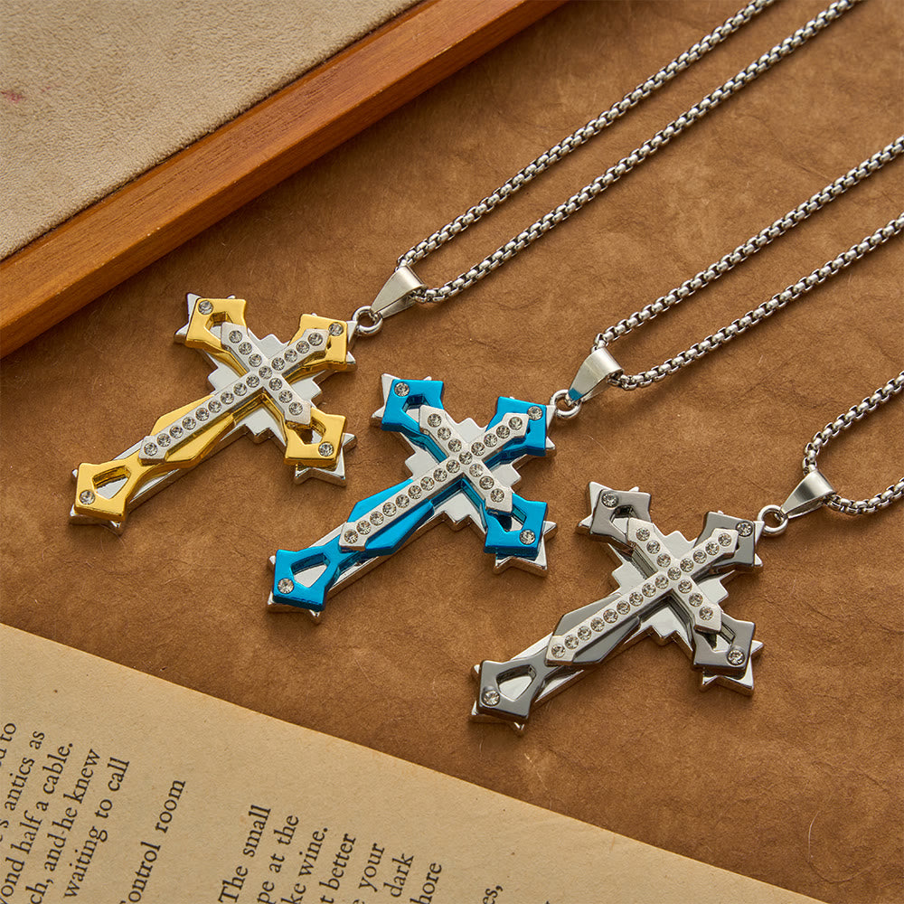 Christianartworkshop Tiered Rhinestone Cross Multicolor Pendant Necklace - image 1