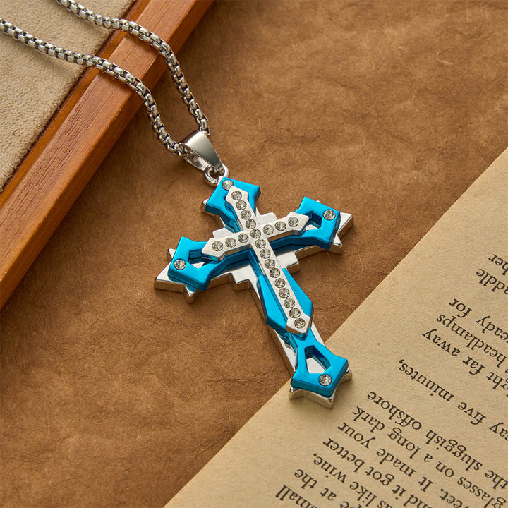 Christianartworkshop Tiered Rhinestone Cross Multicolor Pendant Necklace - Blue - image 4