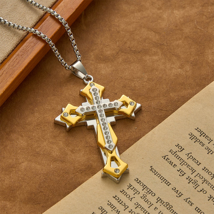 Christianartworkshop Tiered Rhinestone Cross Multicolor Pendant Necklace - Golden - image 2