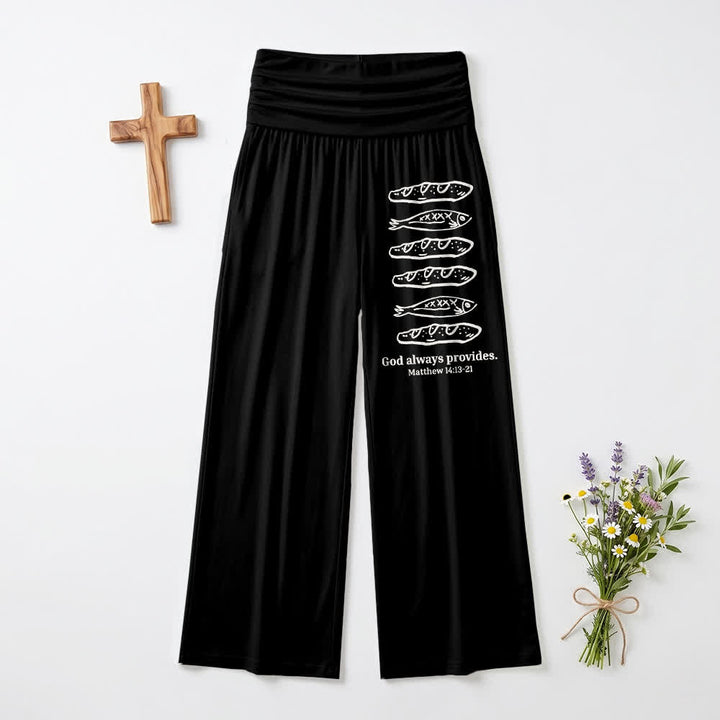 Christianartworkshop Loaves And Fish God Always Provides Scripture Art Casual Faith Women’s Wide Leg Pants - Black - US22,UK/AU26,EU54(6XL) - image 3