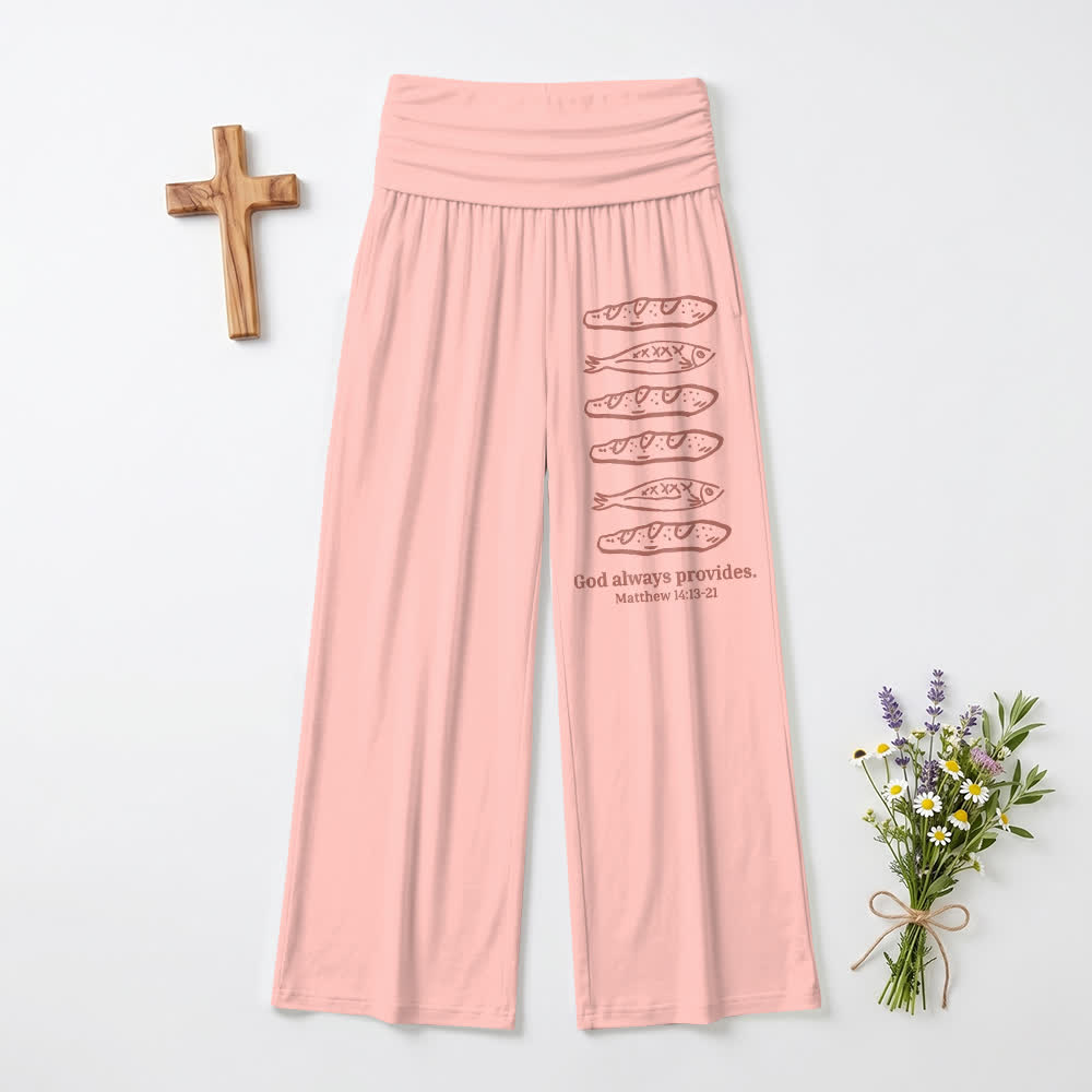 Christianartworkshop Loaves And Fish God Always Provides Scripture Art Casual Faith Women’s Wide Leg Pants - Pink - US22,UK/AU26,EU54(6XL) - image 0