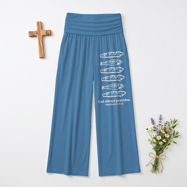 Christianartworkshop Loaves And Fish God Always Provides Scripture Art Casual Faith Women’s Wide Leg Pants - Blue - US22,UK/AU26,EU54(6XL) - image 6