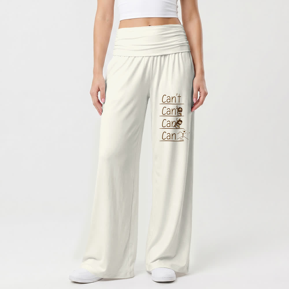 Christianartworkshop Can't Do & Can Do Faith Cartoon Letter Art Casual Faith Women’s Wide Leg Pants - image 1