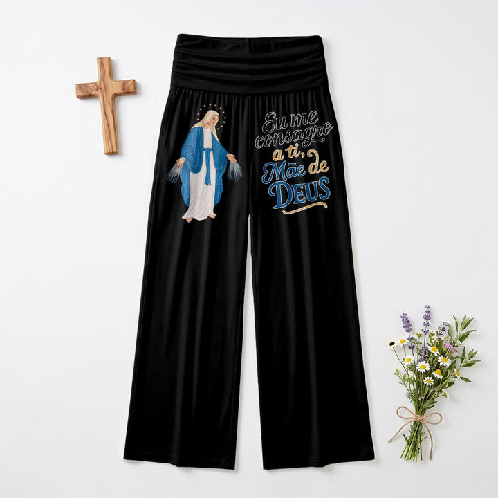 Christianartworkshop Miraculous Virgin Mary Portuguese Scripture Letter Art Casual Faith Women’s Wide Leg Pants - Black - US22,UK/AU26,EU54(6XL) - image 0