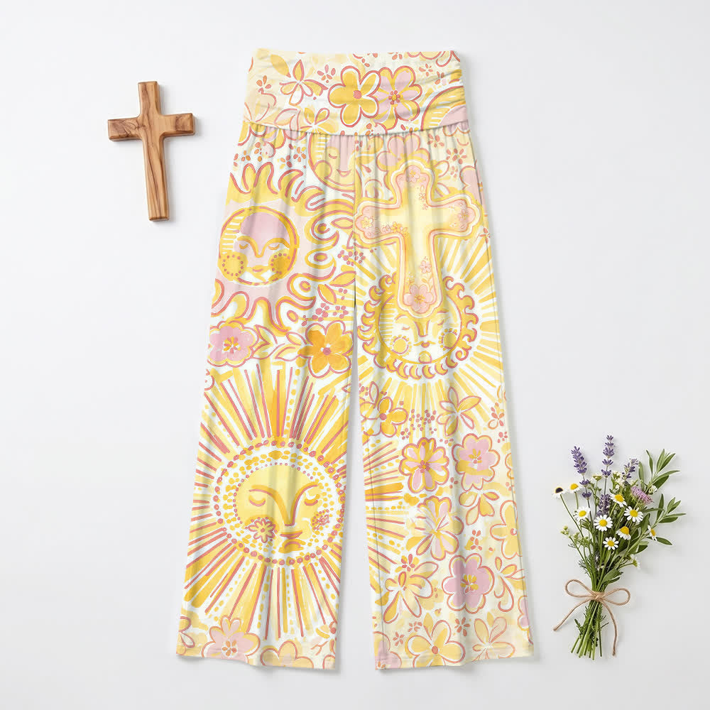 Christianartworkshop Boho Sun Moon Cross Floral Art Casual Faith Women’s Wide Leg Pants - US22,UK/AU26,EU54(6XL) - image 0