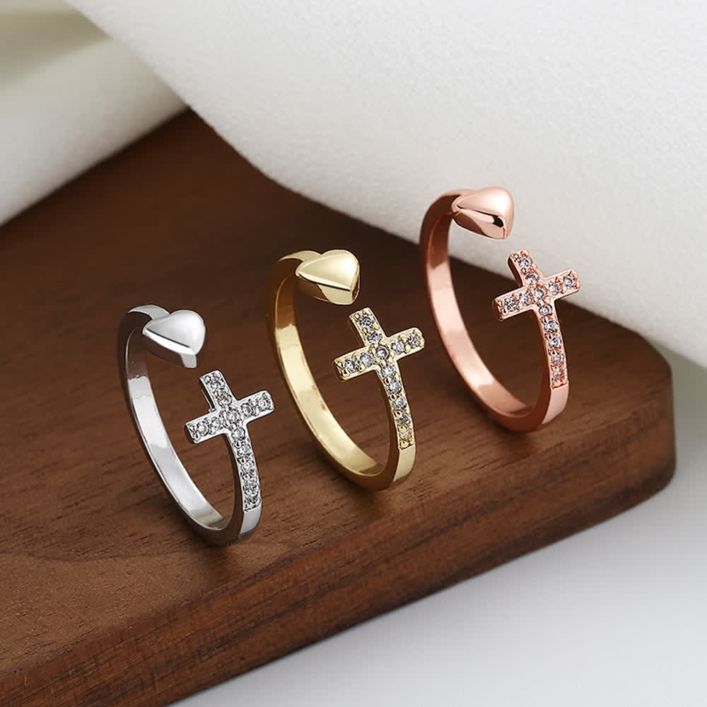 Christianartworkshop Dual Cross Paved Adjustable Copper Ring - image 1