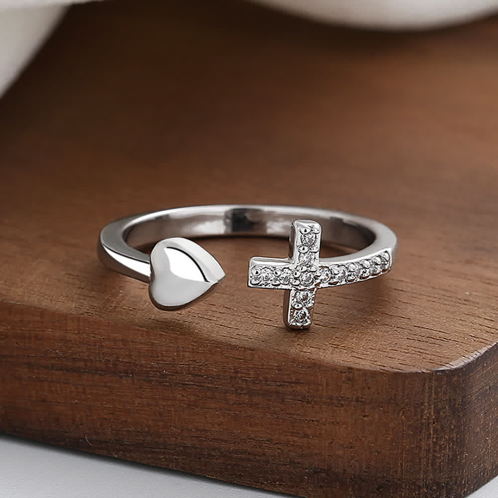 Christianartworkshop Dual Cross Paved Adjustable Copper Ring - Silver(Suitable for UK Size L1/2 - UK Size S) - image 0