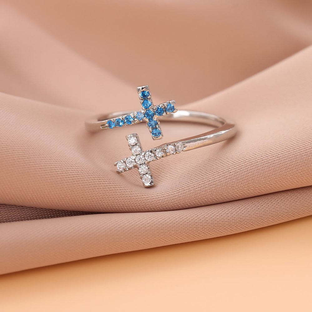 Christianartworkshop Sparkling Cross Bypass Adjustable Ring - image 1