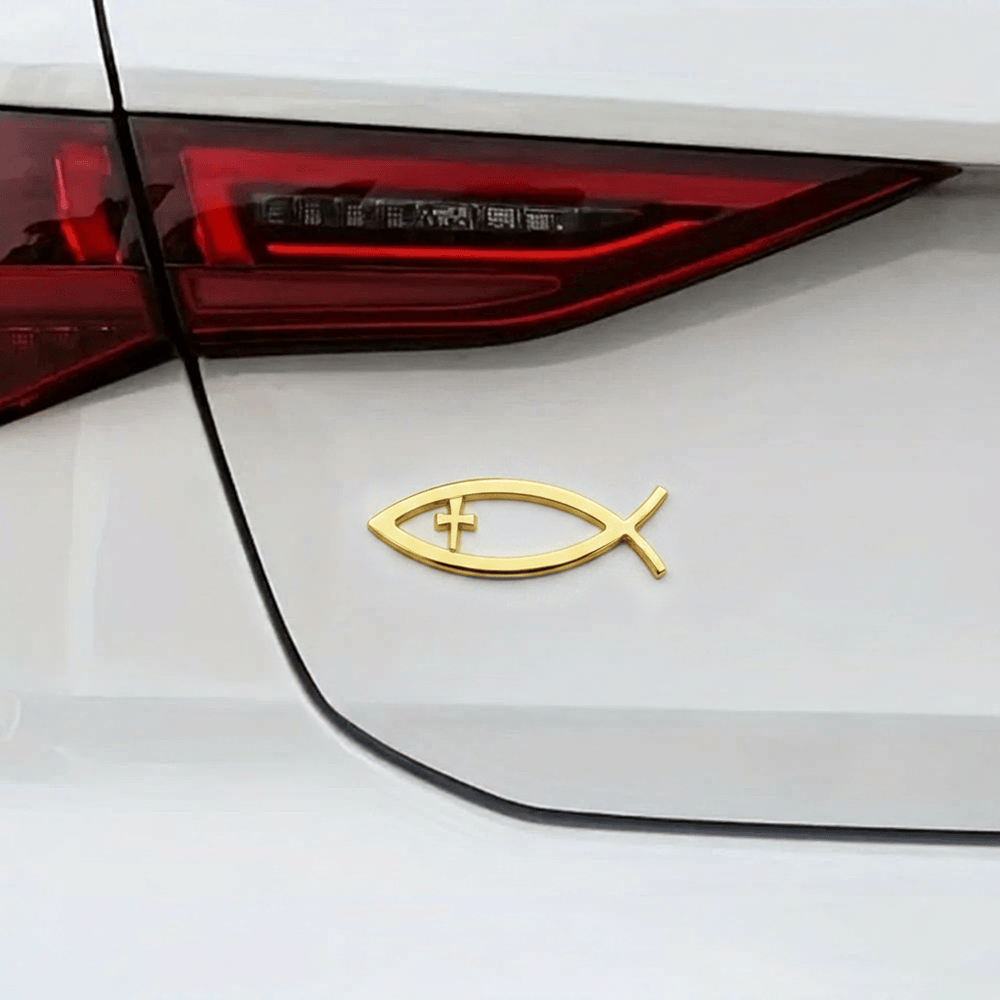 Christianartworkshop Ichthys Hollow Fish Frame Inset Cross Car Sticker: A Symbol of Steadfast Faith & Journey Protection - image 1
