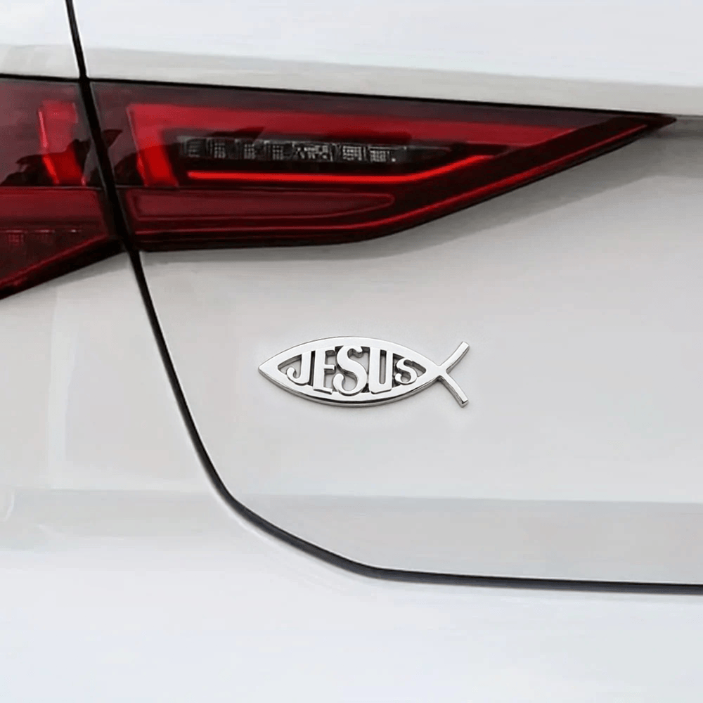 Christianartworkshop Ichthys Fish Shape JESUS Embossed Car Sticker: A Symbol of Abiding Faith & Divine Safeguard - image 2