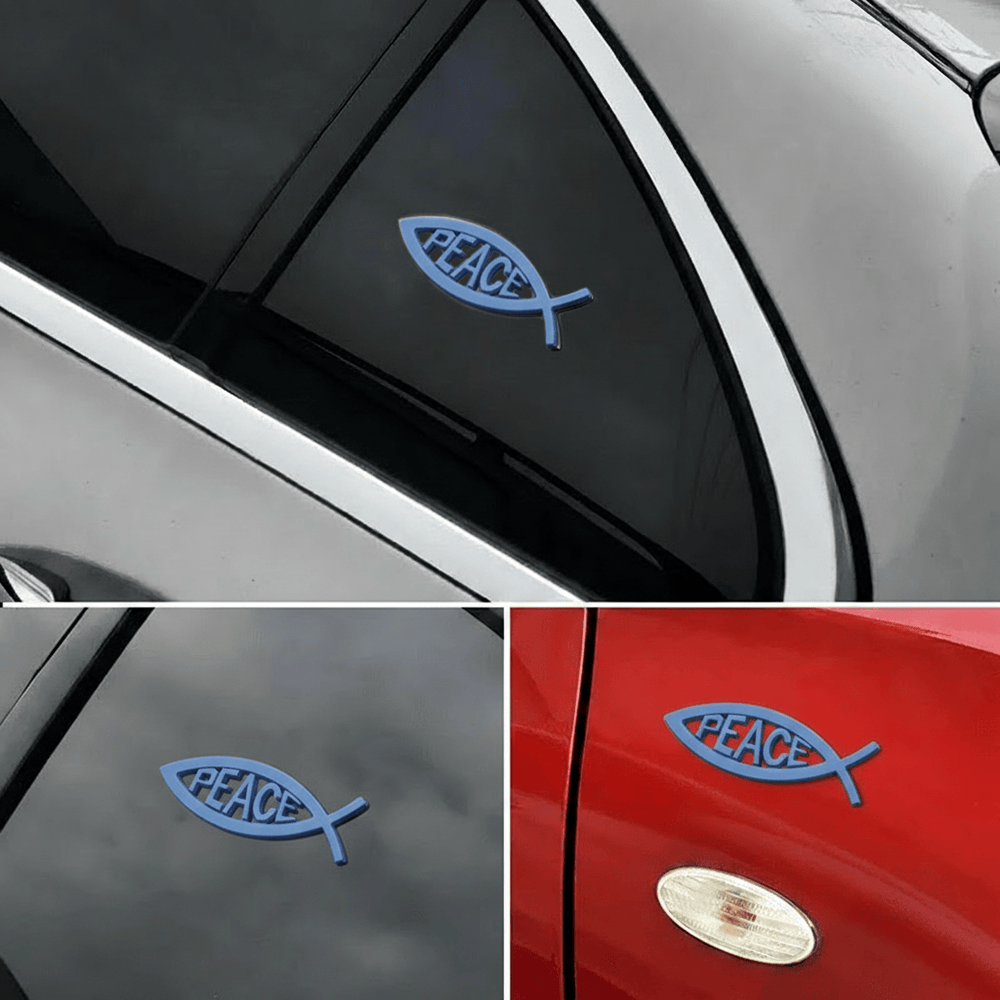Christianartworkshop Ichthys Fish Hollow Frame Raised PEACE Letter Car Sticker: A Symbol of Heavenly Tranquility & Safe Driving - Blue - image 0