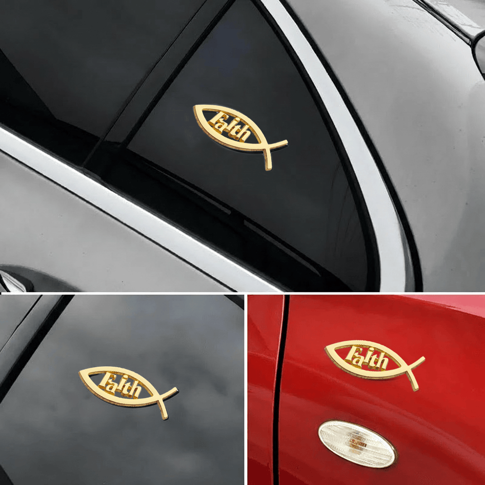 Christianartworkshop Ichthys Fish Outline Raised Faith Letter Car Sticker: A Symbol of Unwavering Conviction & Road Protection - Golden - image 0