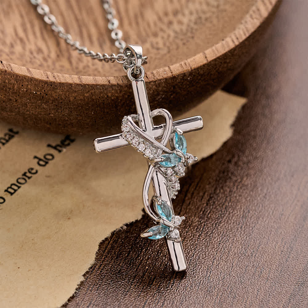 Christianartworkshop Vine Wrapped Butterfly Cross Zircon Necklace: 4 Color Sacred Redemption Faith Pendant Jewelry - Blue - image 4