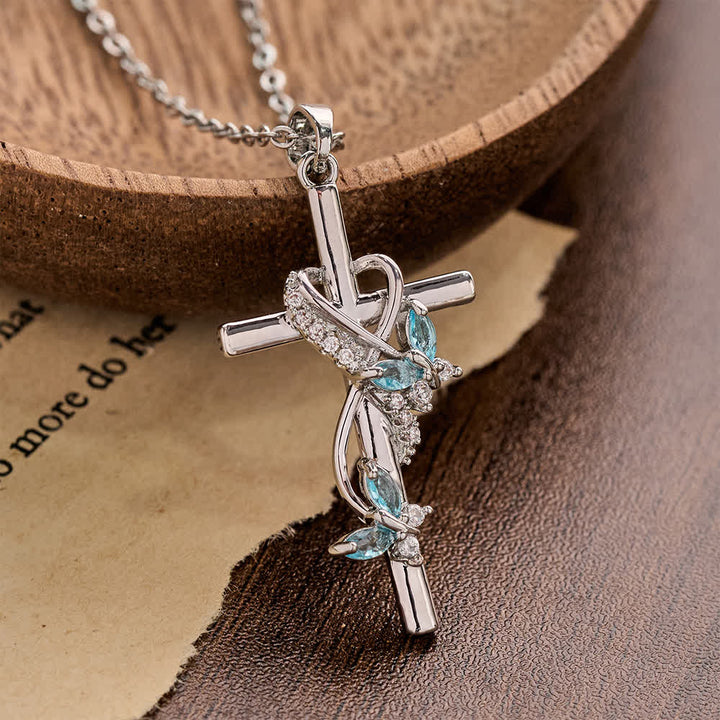 Christianartworkshop Vine Wrapped Butterfly Cross Zircon Necklace: 4 Color Sacred Redemption Faith Pendant Jewelry - Blue - image 4