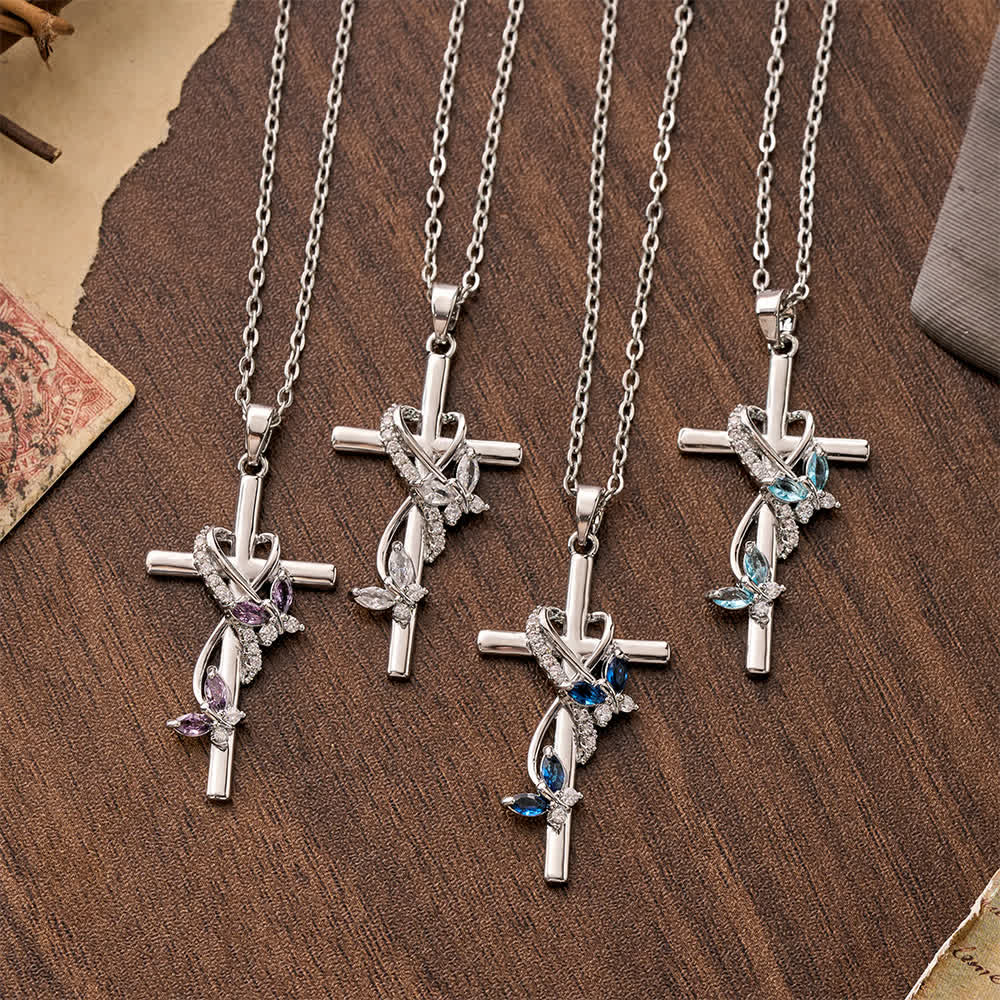 Christianartworkshop Vine Wrapped Butterfly Cross Zircon Necklace: 4 Color Sacred Redemption Faith Pendant Jewelry - image 1