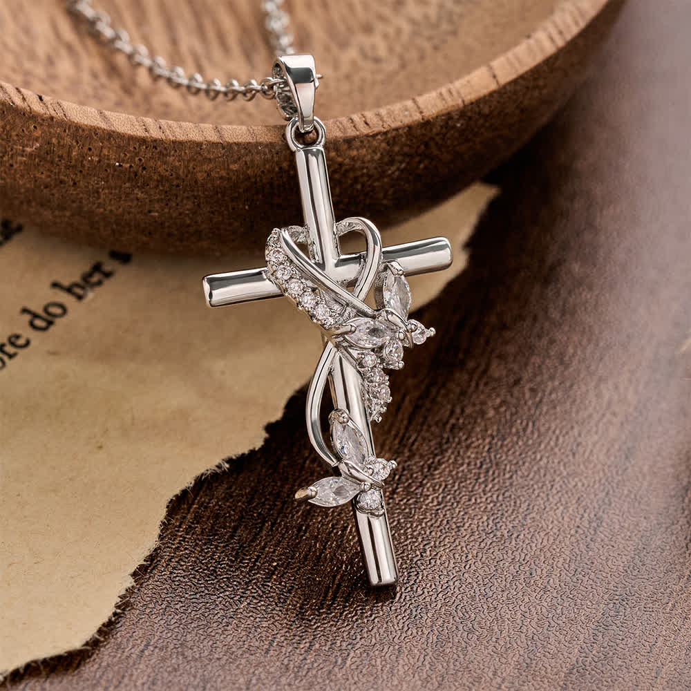 FREE Today: Vine Wrapped Butterfly Cross Zircon Necklace: 4 Color Sacred Redemption Faith Pendant Jewelry - White - image 0