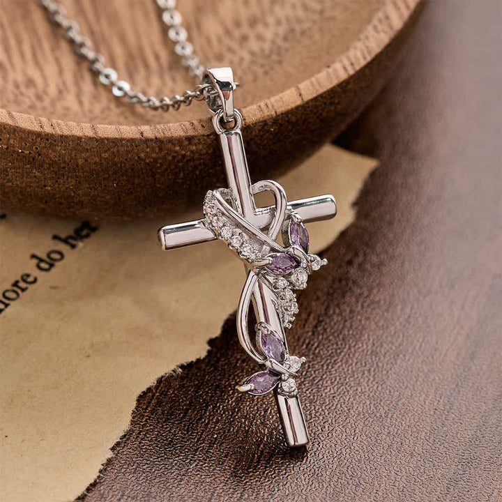 FREE Today: Vine Wrapped Butterfly Cross Zircon Necklace: 4 Color Sacred Redemption Faith Pendant Jewelry - Purple - image 7