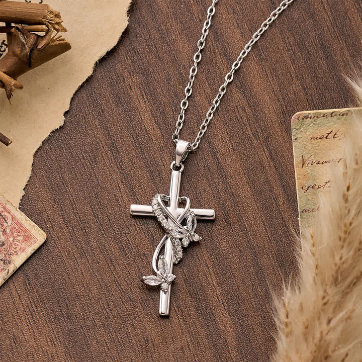 FREE Today: Vine Wrapped Butterfly Cross Zircon Necklace: 4 Color Sacred Redemption Faith Pendant Jewelry - image 3