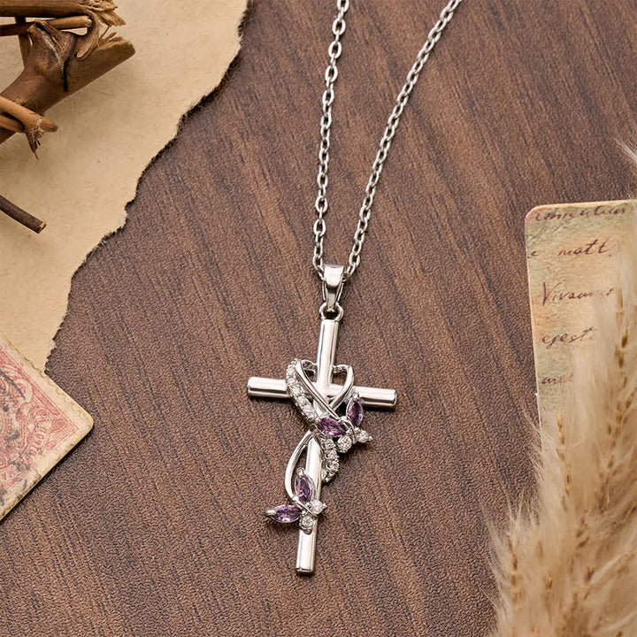 FREE Today: Vine Wrapped Butterfly Cross Zircon Necklace: 4 Color Sacred Redemption Faith Pendant Jewelry - image 8