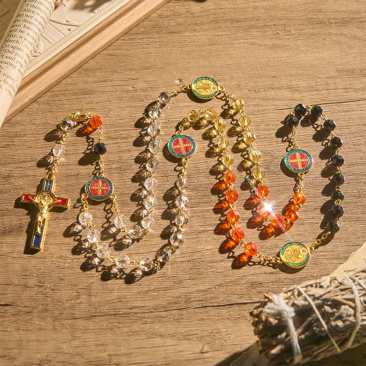 FREE Today: Vibrant Multi-Tone Glass Saint Benedict Rosary: For Chapel Worship & Daily Handheld Prayer - Vibrant St.Benedict Rosary - image 0